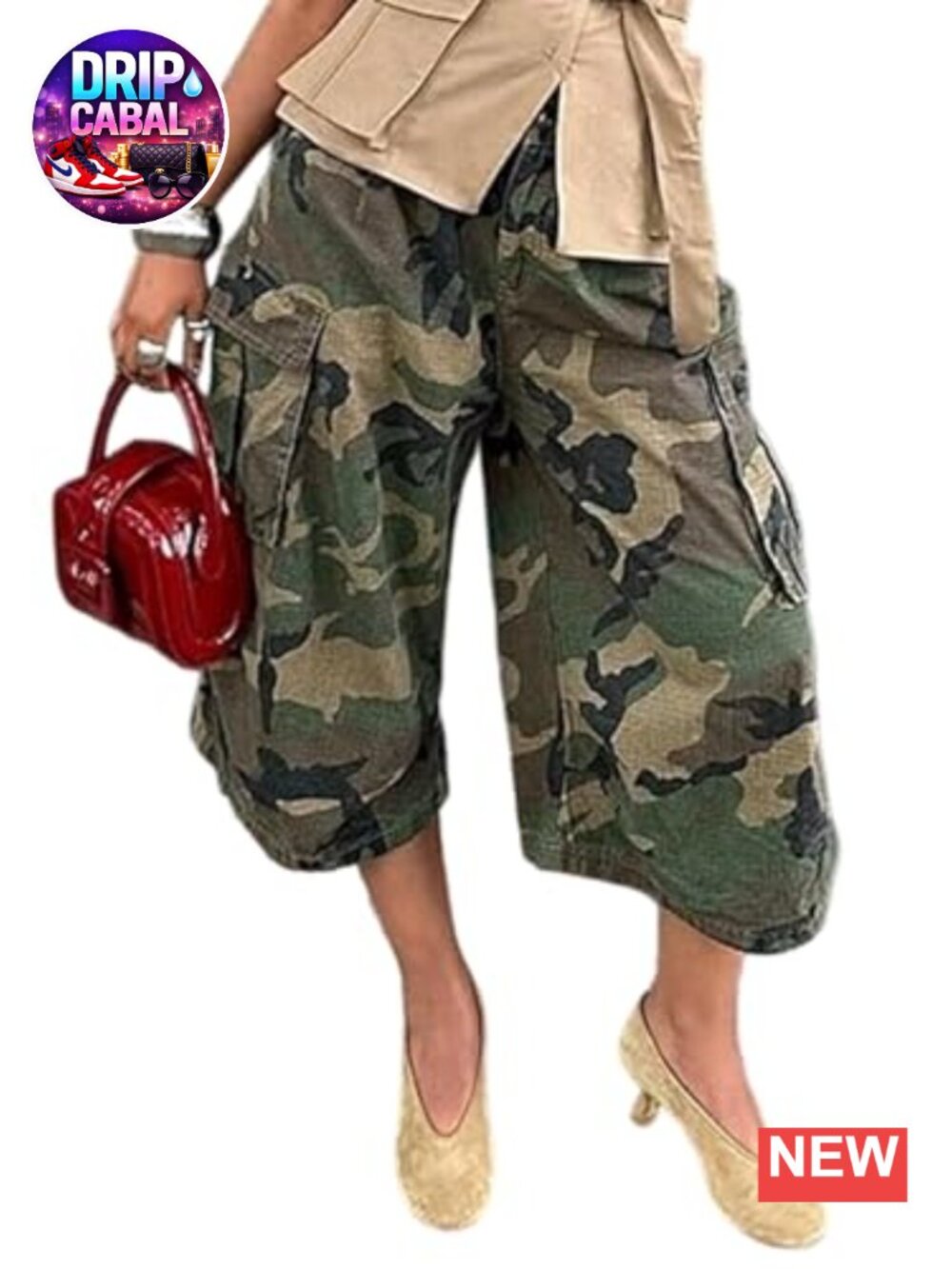 Women's Baggy Camo Wide Leg Barrel Pants High Waisted Y2K Palazzo Capris